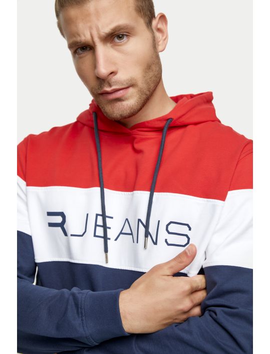 Replika Μπλούζα Φούτερ 3χρωμη με Κουκούλα&Τύπωμα R JEANS