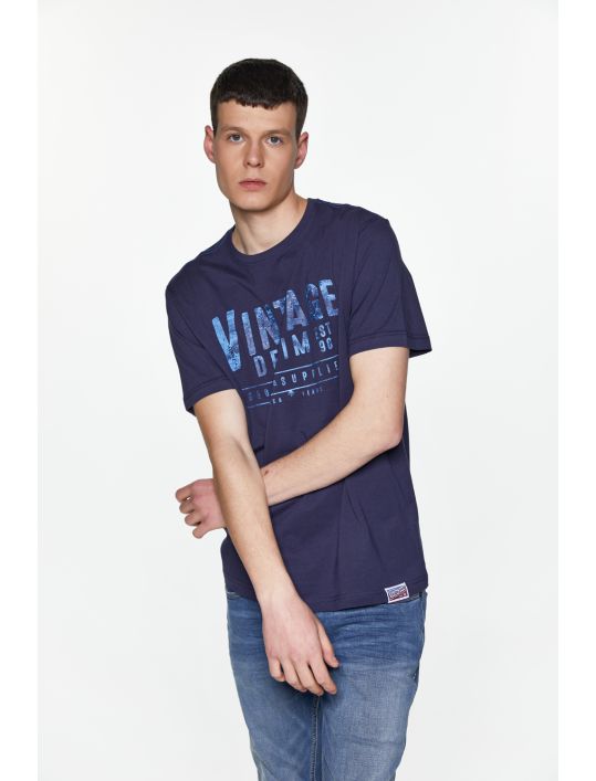 Replika T-shirt με Τύπωμα Vintage Denim