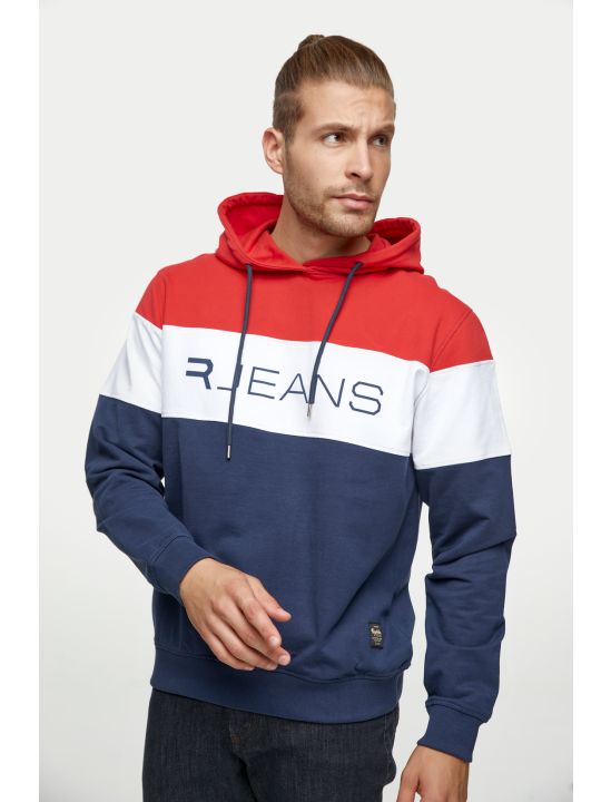 Replika Μπλούζα Φούτερ 3χρωμη με Κουκούλα&Τύπωμα R JEANS