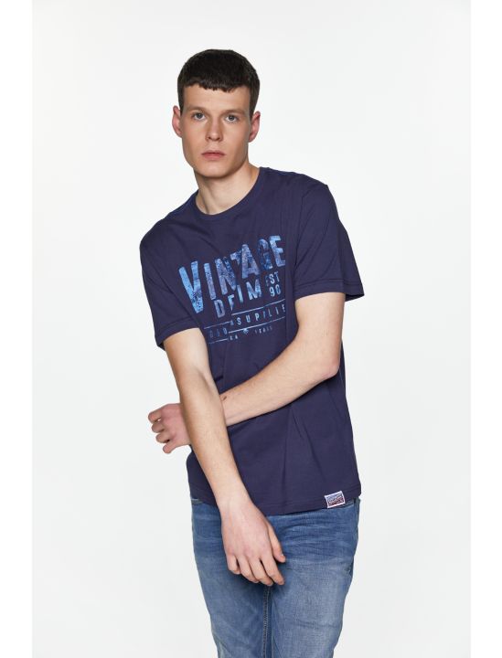 Replika T-shirt με Τύπωμα Vintage Denim
