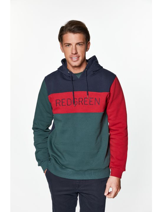 RedGreen Μπλούζα Φούτερ 3χρωμη με Κουκούλα&Κέντημα