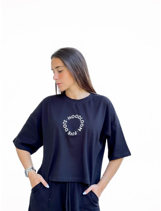 Hoodloom T-Shirt Crop με Τύπωμα 5Dots