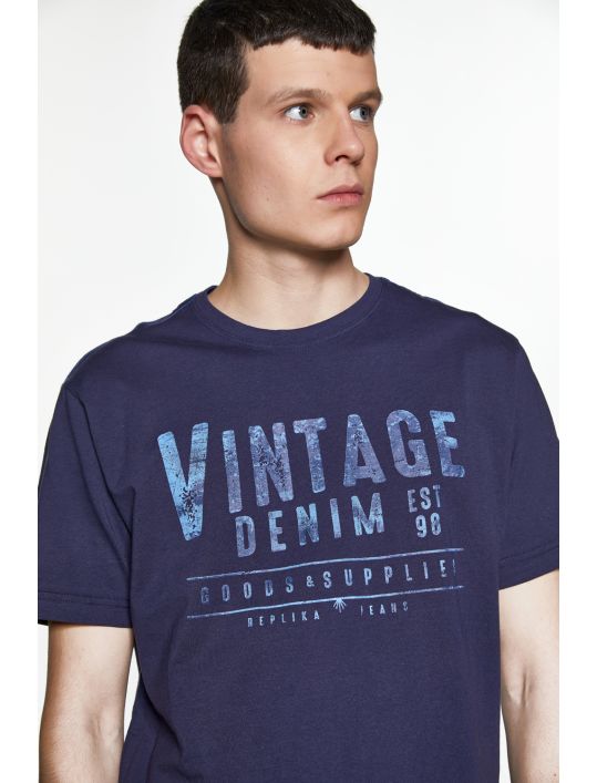 Replika T-shirt με Τύπωμα Vintage Denim